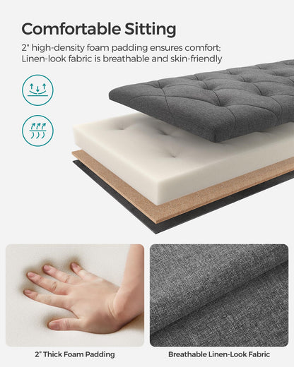 SONGMICS Storage Ottoman Bench, Foot Rest with Legs, 15.7 x 43.3 x 15.7 Inches, End of Bed Bench, Storage Chest, Load up to 660 lb, for Living Room, Bedroom, Entryway, Dark Gray ULSF088G01