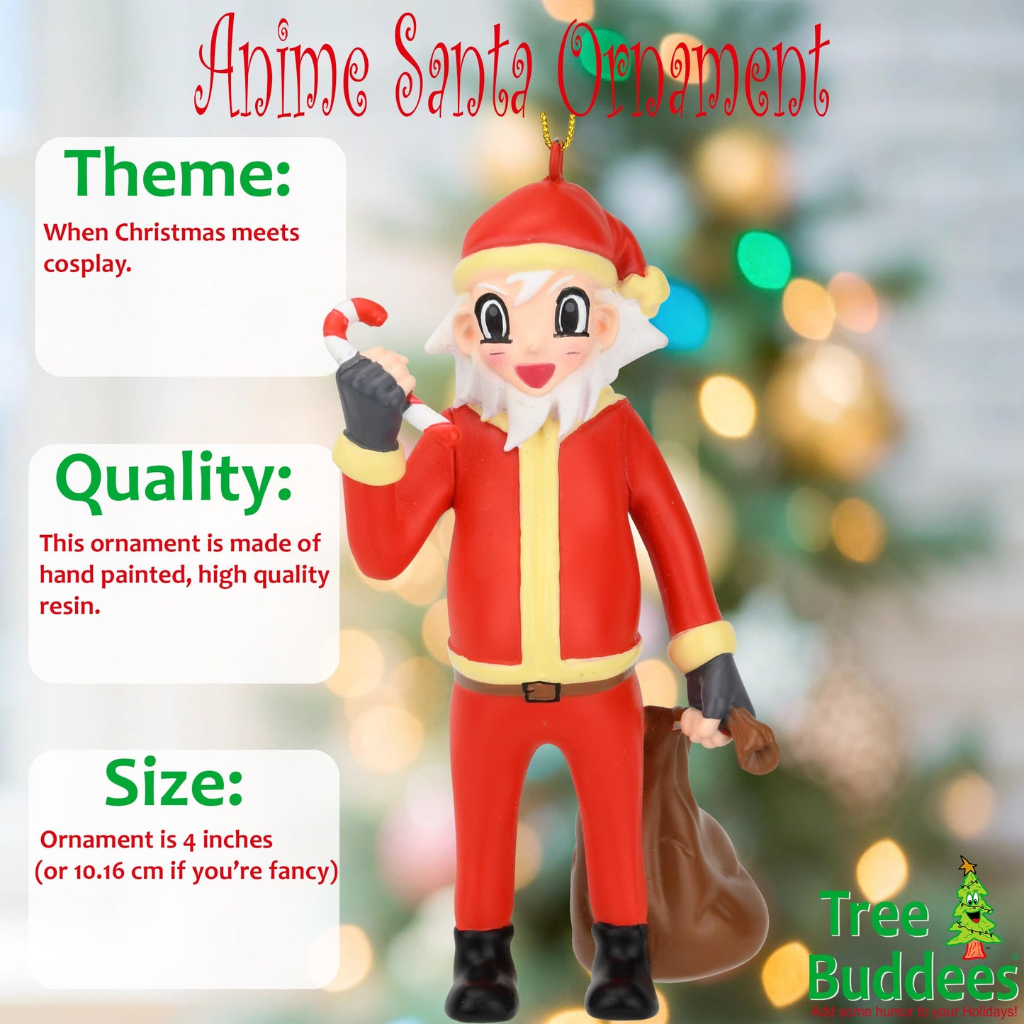 Tree Buddees Anime Christmas Ornament Collection – Choose Anime Santa, Anime Mrs. Claus, or Anime Reindeer – Cute Cartoon Character Holiday Decor (Anime Santa)