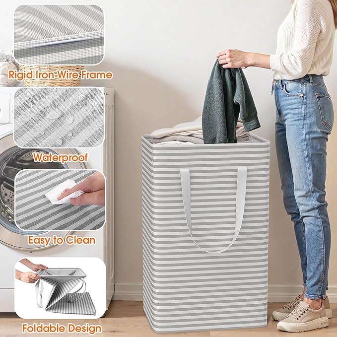 3 Pack Large Laundry Basket, Waterproof & Freestanding Laundry Hamper,