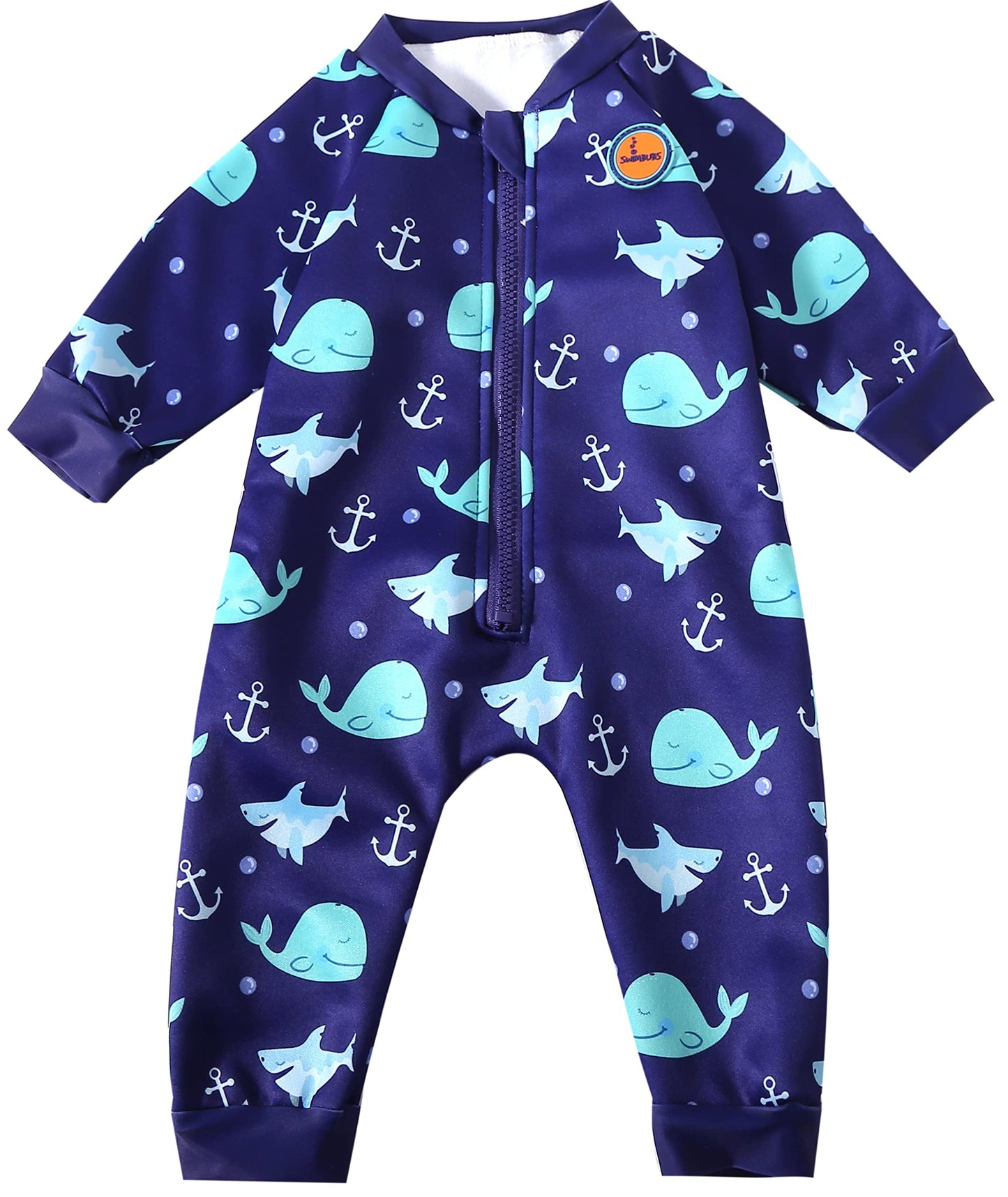 Swimbubs Baby Swimming Warm Suit Boys Fleece Lined Wetsuit Girls UV UPF50 Sun Protection Swimsuit (6-12 Months, Blue Whale)