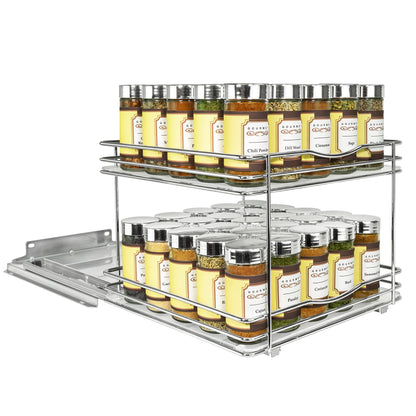 LYNK PROFESSIONAL® Pull Out Spice Rack Organizer for Inside Kitchen Cabinets - 4-1/4 inch Wide - Slide Out Drawer – Chrome Sliding Spice Cabinet Organization Shelf Racks - 2 Tier