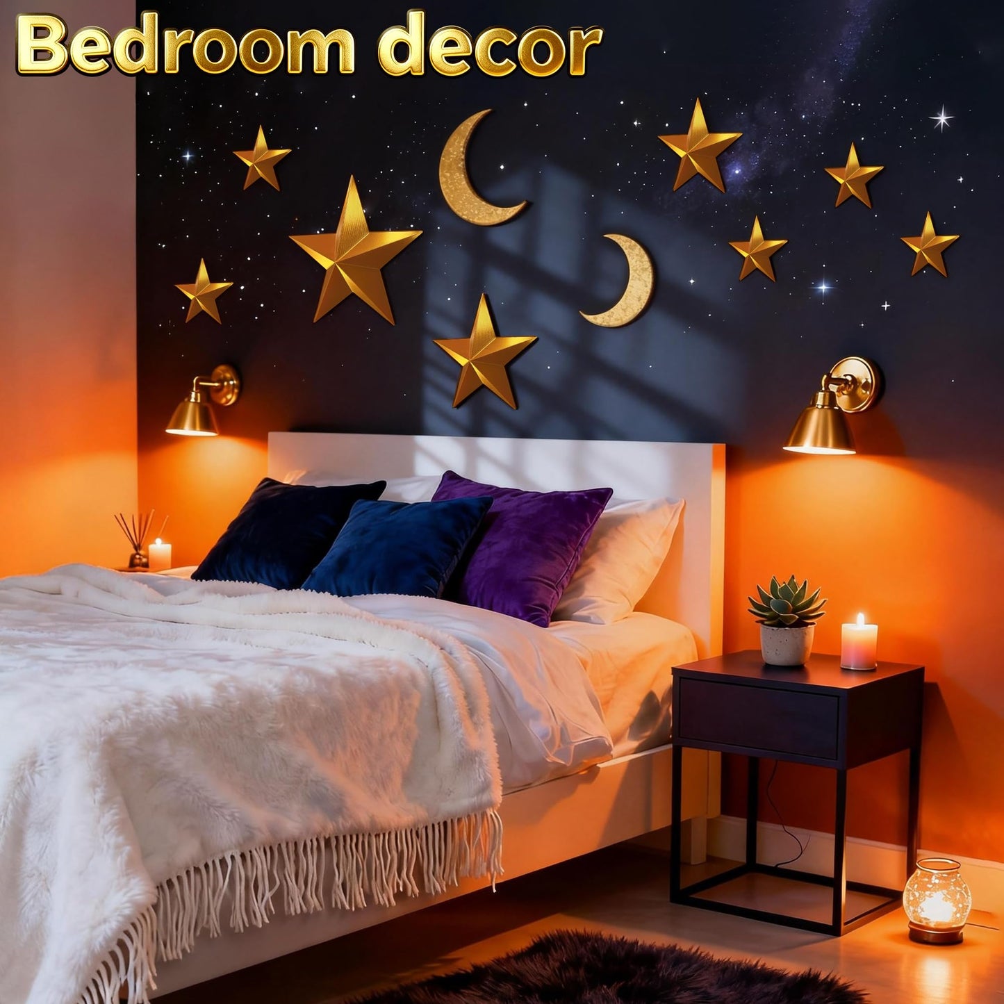 SFNN 8 Pcs Star Wall Decor Modern Celestial Home Decor,Retro Decor for Living Room Bedroom