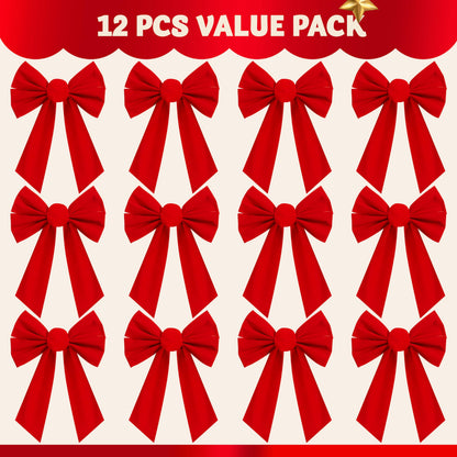 JOYIN 12 Pack Christmas Red Velvet Bows, 13" Long by 9" Wide Decorative Christmas Bows for Wreath Garland Tree Decor, Indoor Outdoor Holiday Decoration