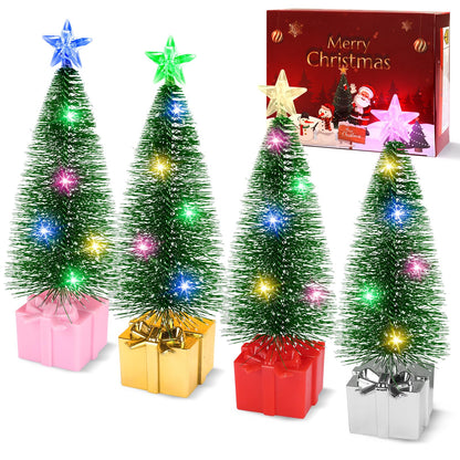 Mini Christmas Tree with Lights, 4 Pack Tabletop Christmas Tree with LED Lights for Indoor Christmas Decorations Holiday Party Ornagment, Christmas Centerpieces for Tables New Year Decoration(4)