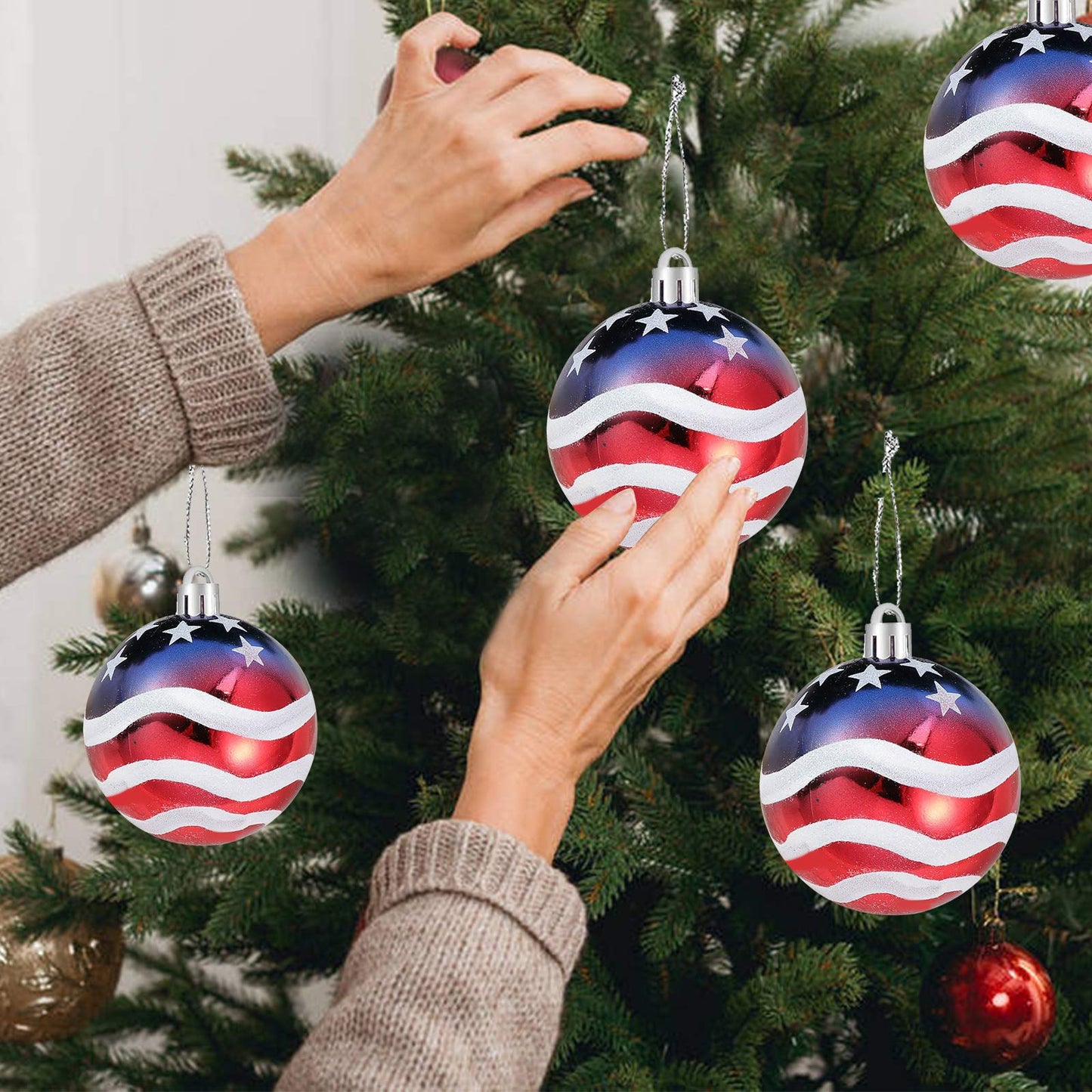 Iceyyyy 16 Pcs Independence Day Ball Ornament - 4th of July Patriotic Hanging Ball Decoration American Flag Ornament for Independence Day, Christmas Tree, USA Themed Party Supplies (16)