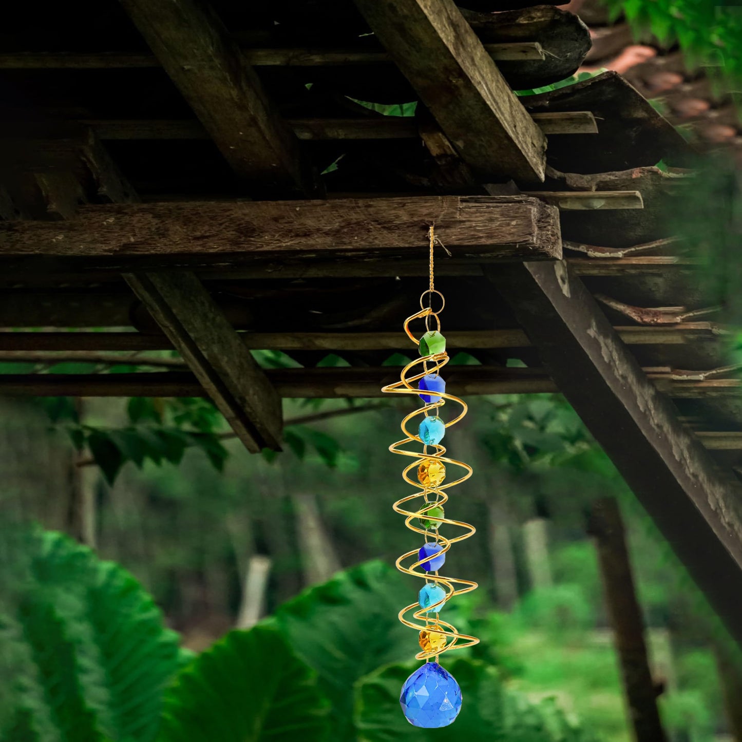 5 Pcs Wind Spinner Tail Gazing Ball Spiral 9'' for Indoor Outdoor Hanging Decor, Rainbow Maker Crystal Chime Sun Catcher w Seven Chakra Beads and Hook Decorative for Window Home Garden Birthday Gift