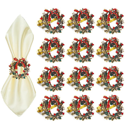 ZeeDix Christmas Wreath Napkin Rings Set of 12, Holiday Rhinestone Christmas Napkin Ring Holders for Cloth Napkins, Napkin Buckle for Thanksgiving Holiday Dinner Table Decor