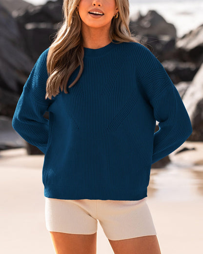 BTFBM Womens Casual Long Sleeve Sweaters Crew Neck Oversized Ribbed Knit Pullover Sweater 2025 Fall Winter Jumper Tops