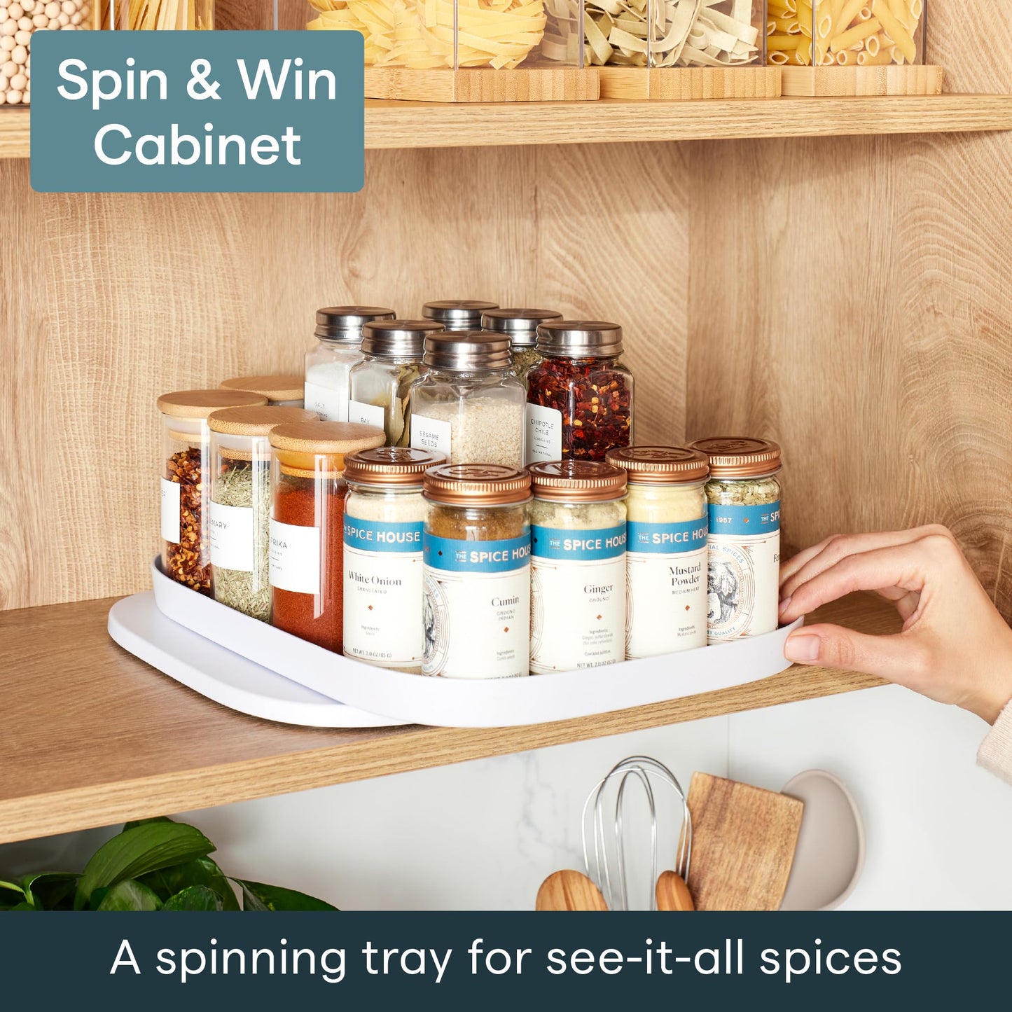 YouCopia MagicTrack Spice Turntable, 2-Tier Rectangle Lazy Susan Organizer