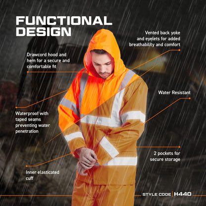 Portwest H440 Men's Lightweight Waterproof Hi-Vis Rain Jacket Orange, Large