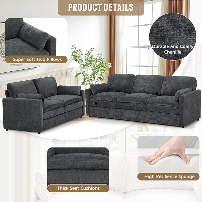 Chenille Upholstered Sofa Set