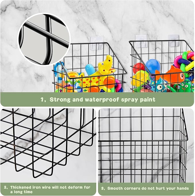 2 Pack Bath Toy Storage Organizer Basket, Large Metal Bathtub Toy Holder