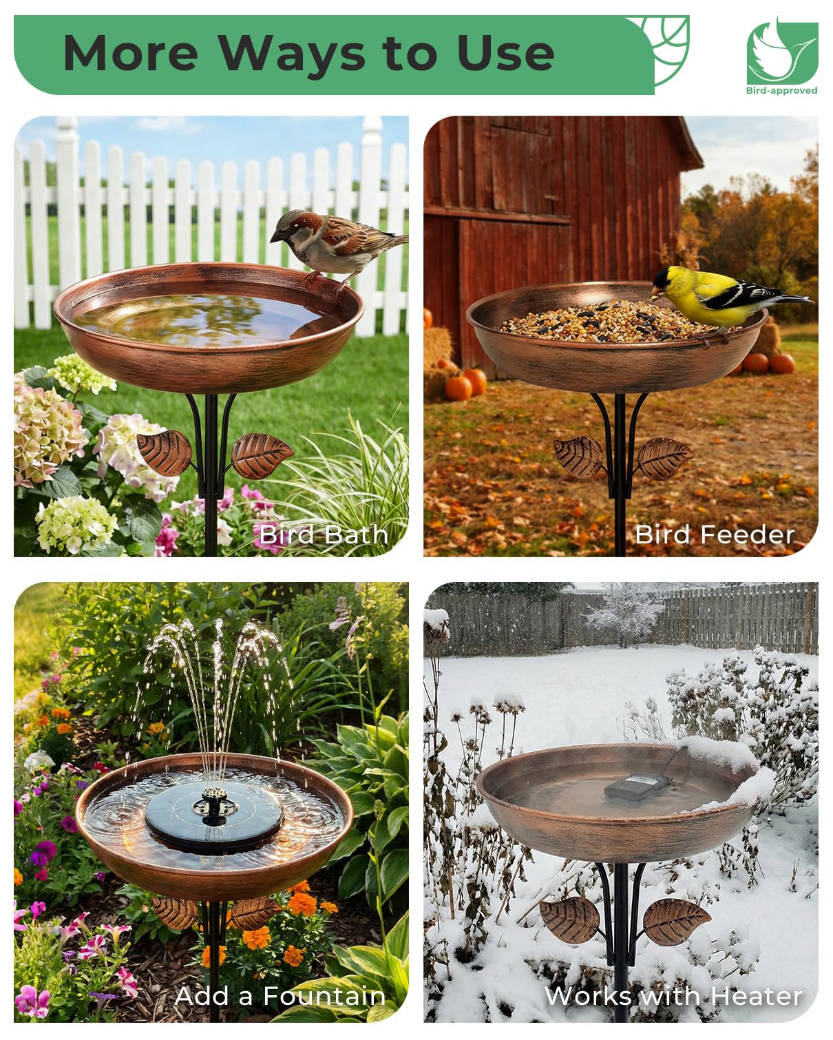 OUISJYER Metal Bird Bath for Outdoors, 12" Dia Bowl with Stable Upgrades Stake Birdbaths Garden Yard Lawn Decor 0.7 Gallon