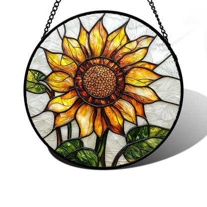 DASTOLL Stained Glass Window Hanging - Sunflower Flower Suncatcher Ready to Hang Window Doors Home Decoration and Christmas, Mother's Day Birthday Gifts for Women, Men, and Mom 6.3x6.3 in