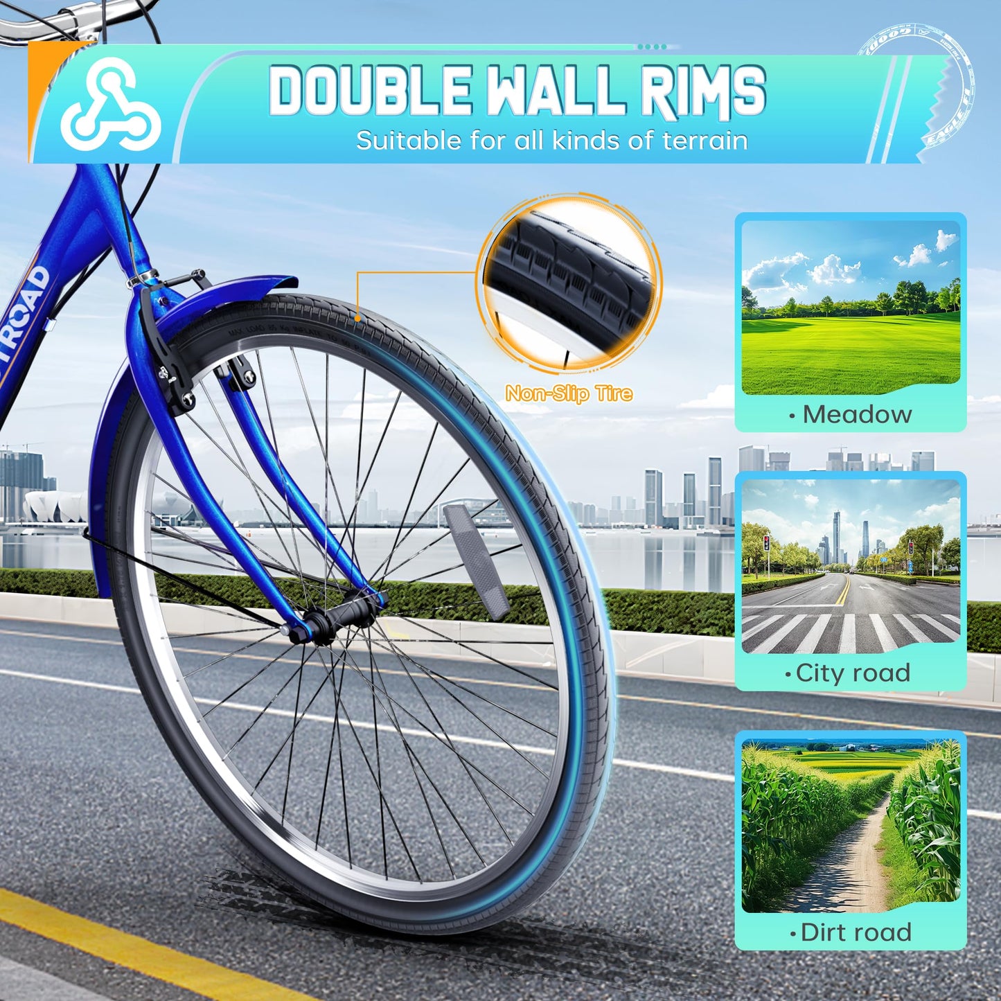 MarKnig Single Speed Adult Tricycle, 3 Wheel Bikes with Large Basket, Cruiser Bike for Women/Men/Seniors, Adult Trike for Outdoor/Shopping/Recreation/Picnic(26Inch Blue)