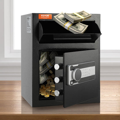 VEVOR 1.7 Cub Depository Safe, Deposit Safe with Drop Slot, Electronic Code Lock and 2 Emergency Keys, 13.77''x11.81''x17.71'' Business Drop Slot Safe for Cash, Mail in Home, Hotel, Office