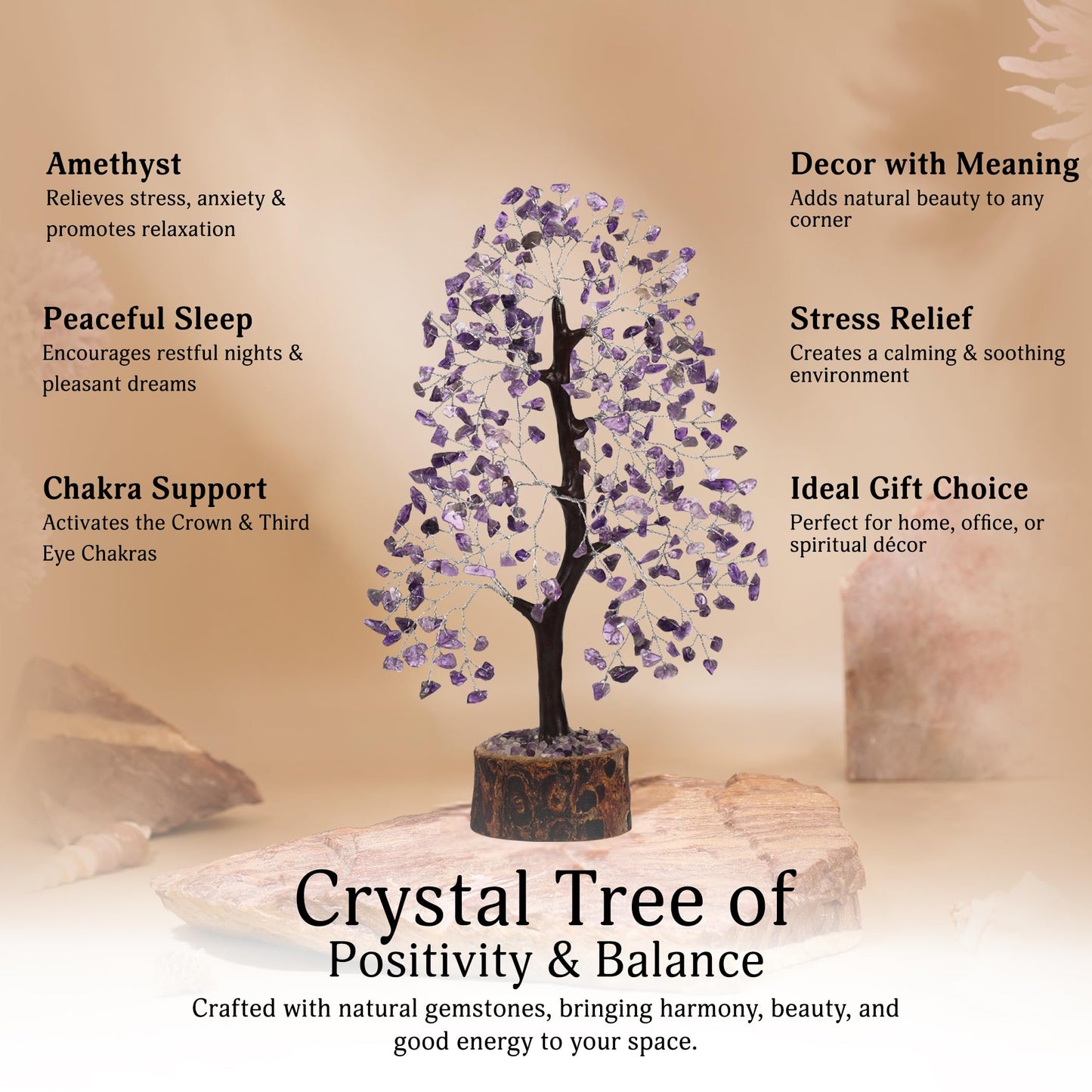 YATSKIA Amethyst Tree, Crystal Tree for Positive Energy, Amethyst Crystals, Gemstone Feng Shui Decor, Crystals and Healing Stones, Unique Home Decor Gifts