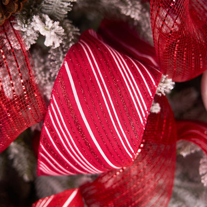 PAPER FAIR 4 Inch Candy Cane Christmas Wired Ribbon for Wreath Crafts, 4'' x 10 Yds (30 Feet), Red Glitter Stripe Burlap Extra Wide Xmas Wired Ribbon for Bow Ornaments, Tree Skirt, Topper Bow