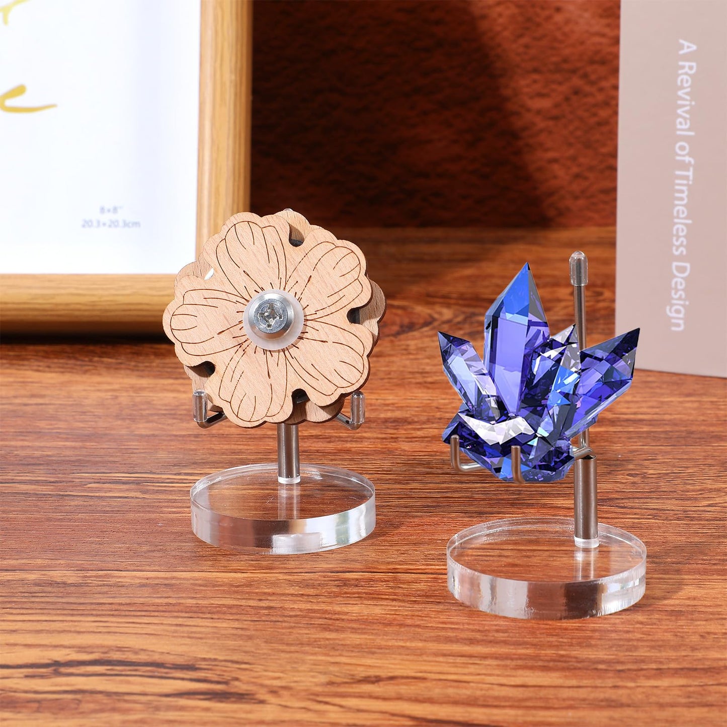 8 Pcs Adjustable Metal Arm Display Stand Easel with Acrylic Base Display Easel Holder Acrylic Crystal Clear Plate Stand for Fossil Coral Geodes Rock Small Collection (Silver, 2 x 2 x 3.5 Inch)