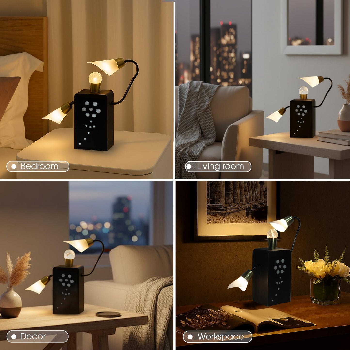 LiViVan Handmade Quartz Crystal Inlaid Desk Lamp, Modern Table Lamp, Rustic Industrial Bedside Lamp for Dorm, Office, Home, Improve Sleep Quality, Unique Gift for Housewarming - A05