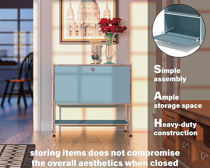 Metal Sidetable with Flap Door, 27.5" Height