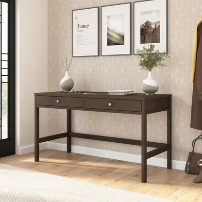Bush Home 54-Inch Writing Desk with 2 Door Low Storage Cabinet, Computer Study Laptop Table Workstation, Drawers and Adjustable Shelves, Home Office Furniture Set, Avery Collection, Chocolate Birch