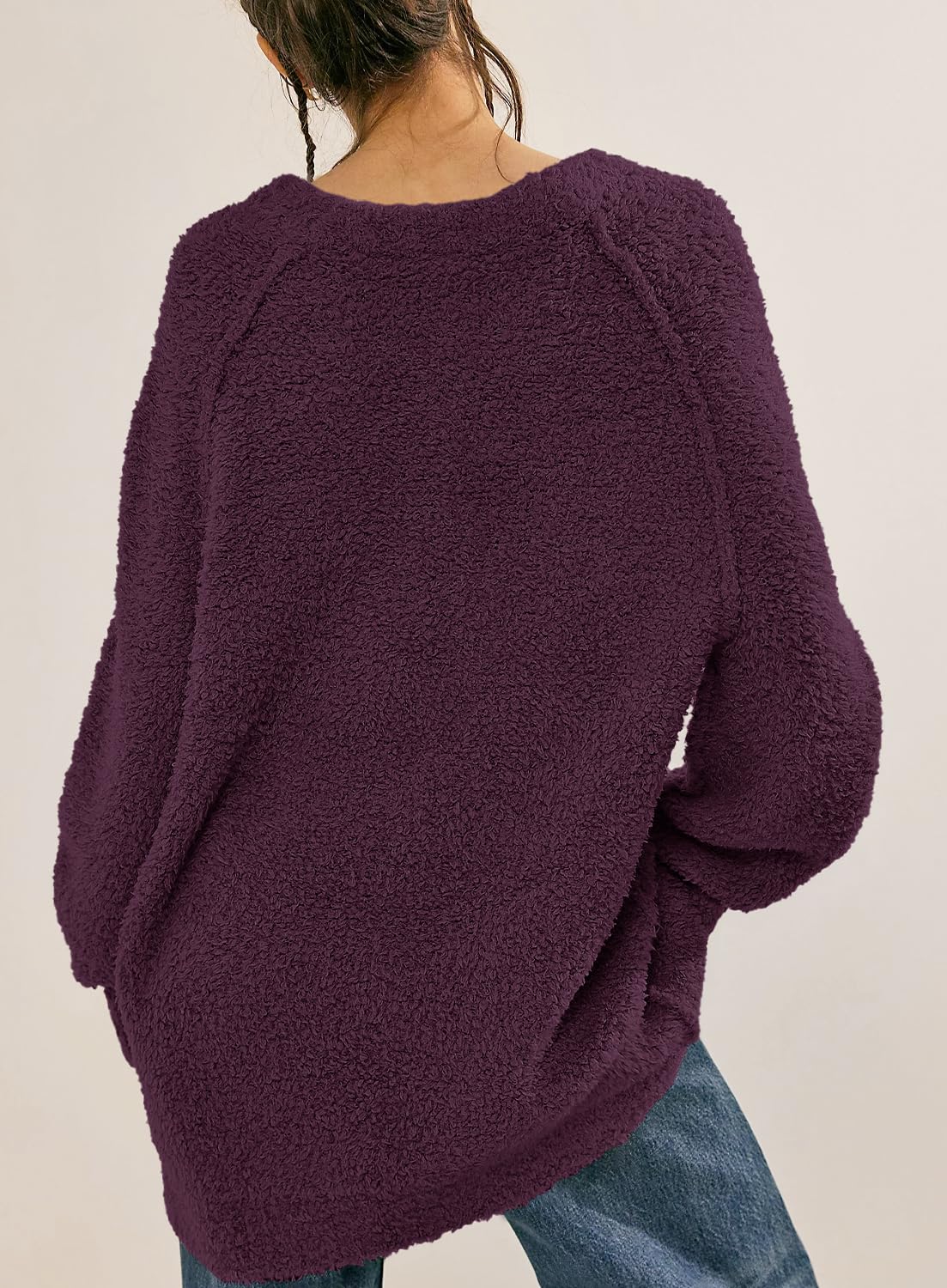 Beaully Women's Oversized Long Sleeve Crewneck Fuzzy Knit Warm Sweaters 2025 Fall Pullover Sweater Tops