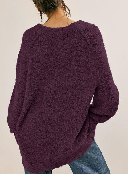 Beaully Women's Oversized Long Sleeve Crewneck Fuzzy Knit Warm Sweaters 2025 Fall Pullover Sweater Tops
