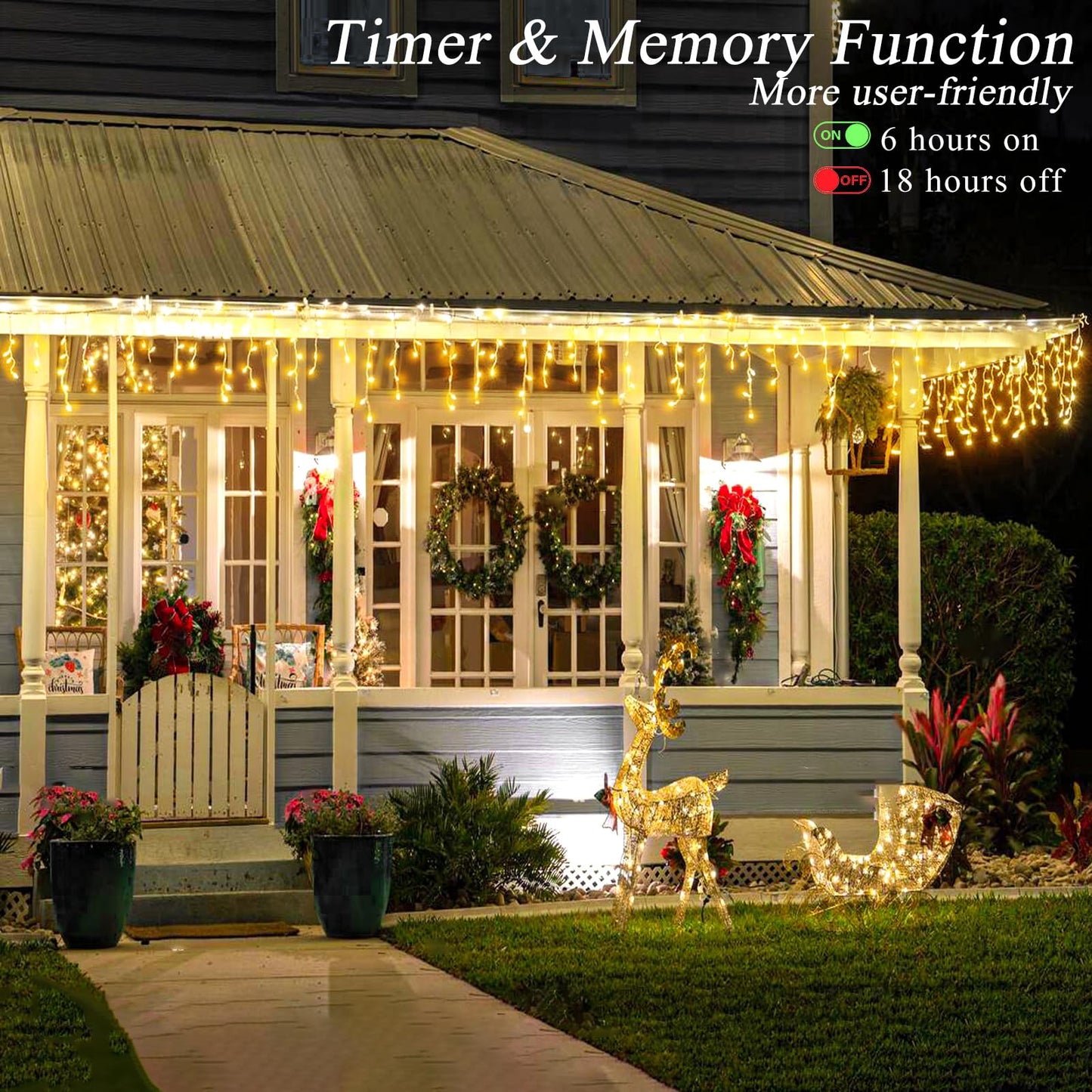 Icicle Christmas Lights Outdoor, 33ft 400 LED Icicle Lights for Outside, Plug in Twinkle Lights Indoor with 8 Modes Timer Waterproof for House Holiday Decor Wedding Christmas Decorations (Warm White)