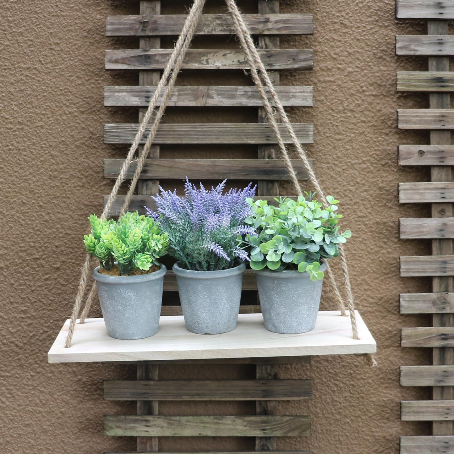 COTSEN 3 Pack Artificial Potted Plants Fake Potted Plants Artificia Eucalyptus Artificial Fake Flowers Hops Plants Artificial Lavender for Bookshelf Desk Home Decorate