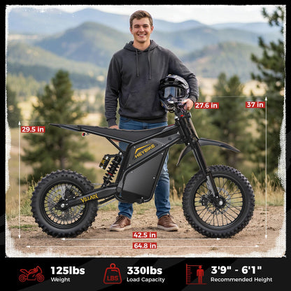 Heybike Villain Dirtbike, 14" Fat Motorcycle for Teens, Fit Age 13+（Set of 2; Dark+Yellow）