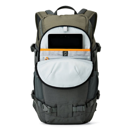 Lowepro LP37014-PWW, Flipside Trek BP 250 AW Backpack for Camera with ActiveZone Suspension System, Tablet Compartment, Grey/Dark Green