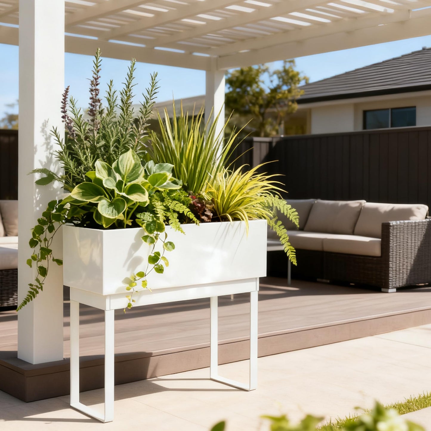 Worth Set of 2 Raised Metal Planter Box with Legs, Large & Small Galvanized Steel Elevated Garden Beds with Drainage Hole & Plug for Vegetables, Flowers & Herbs, Indoor & Outdoor Use - Glossy White