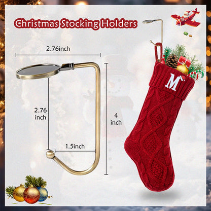 VRFASHION Christmas Stockings with Initials, Letter A Embroidered Xmas Stockings, 18" Large Monogram Knitted Xmas Stocking, Christmas Party Fireplace Family Hanging Stocking Decorations(1 Pack, Red)