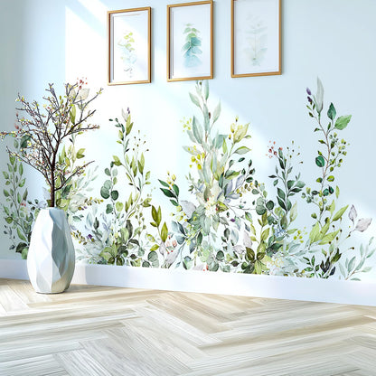VePret Green Plants Leaves Wall Decals Peel and Stick, Large Floral Flowers Wall Stickers, Removable Vine Home Decor Art for Bedroom Living Room Classroom Office
