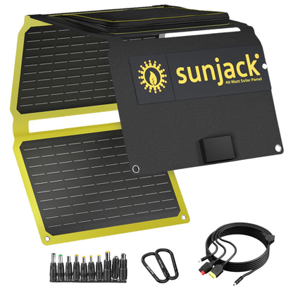 SunJack – 40 Watt Foldable Solar Panel, ETFE Waterproof Portable Solar Panel with Kickstands, USB-C PD30W, USB-A QC3.0, DC Output, Solar Panels for Camping, Hiking, Emergency Power