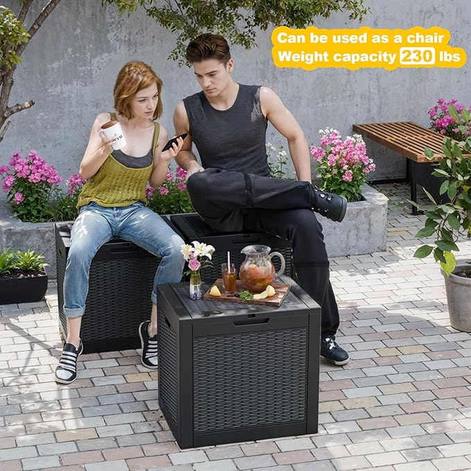 DRATO 31 Gallon Deck Box, Outdoor Storage Box for Patio Cushion, Garden Tools, Waterproof Resin Storage Box (Black，31 Gallon)