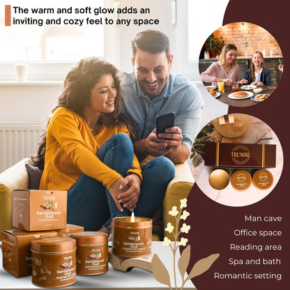 Sandalwood Oud - Scented Candles for Men - Pack of 3 x 5oz Natural Soy Clean Organic Non Toxic - Masculine Scent Gifts - Candel for Home Bedroom Bathroom Apartment Room Décor - New House Essentials
