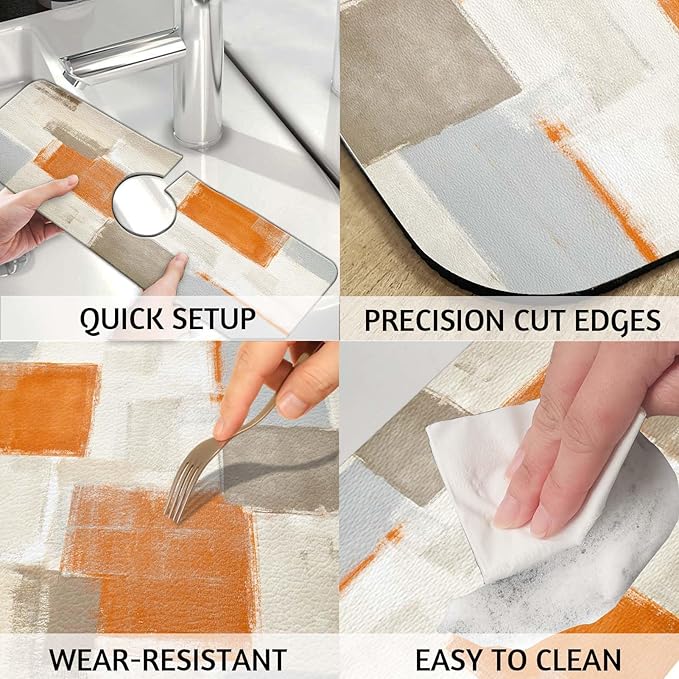 MCALK Orange Kitchen Sink Faucet Mat Splash Guard, Absorbent Quick-Dry Kitchen