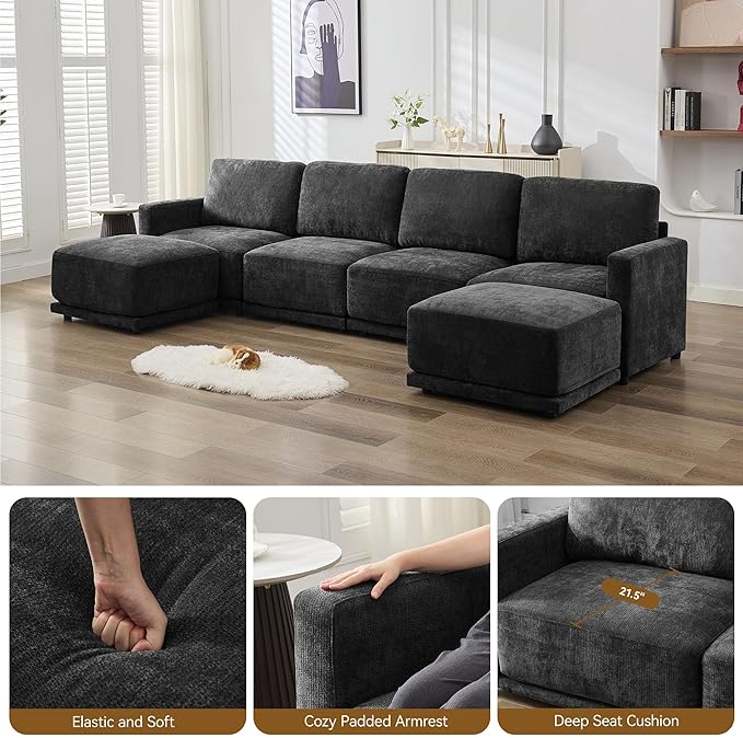 110.6" L Shaped Sectional Sofa, Modular Cloud Deep Seat Couch
