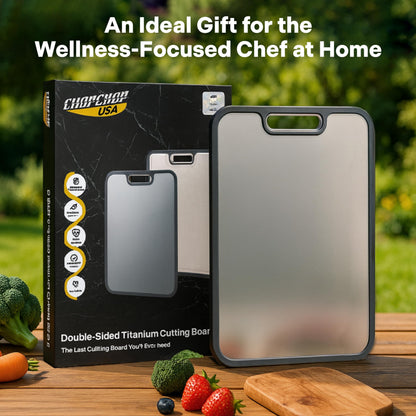 ChopChop USA Double-Sided Titanium Cutting Board – Food Grade, Rustproof, Dishwasher Safe, Durable Kitchen Board for Meat & Vegetables – Great for Daily Cooking, BBQ, Camping & Holiday Meals (Medium)