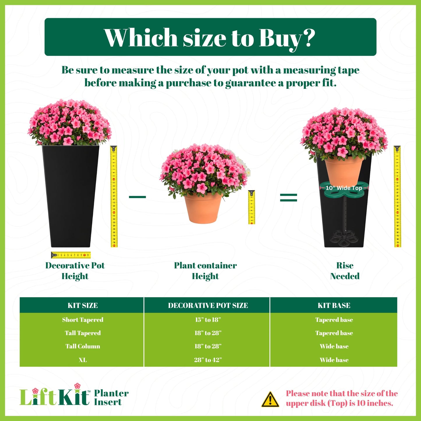 Lift Kit Planter Insert Short Tapered Plant Riser Fill Bottom of Tall Flower Pots and Large Plant Containers | Indoor and Outdoor (7-10” Rise, 6" Base, 10" Top)