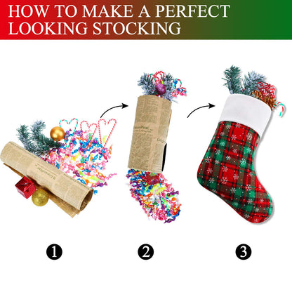 Syhood 24 Pieces 9 Inch Christmas Mini Stockings Plaid Snowflake Christmas Tree Hanging Stocking for Xmas New Year Party Decorations