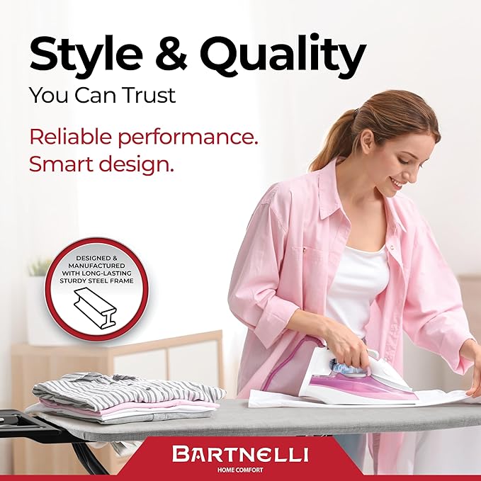 Bartnelli Extreme Stability Ironing Board 43x13 Upgraded Heavy-Duty Metal Frame
