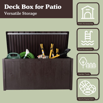 Outdoor Storage Box - 113 Gallon Lockable Deck Box for Pool Accessories, Patio Furniture Cushions, or Package Delivery Boxes for Outside - Deck Boxes Outdoor Waterproof by Pure Garden (Coffee)