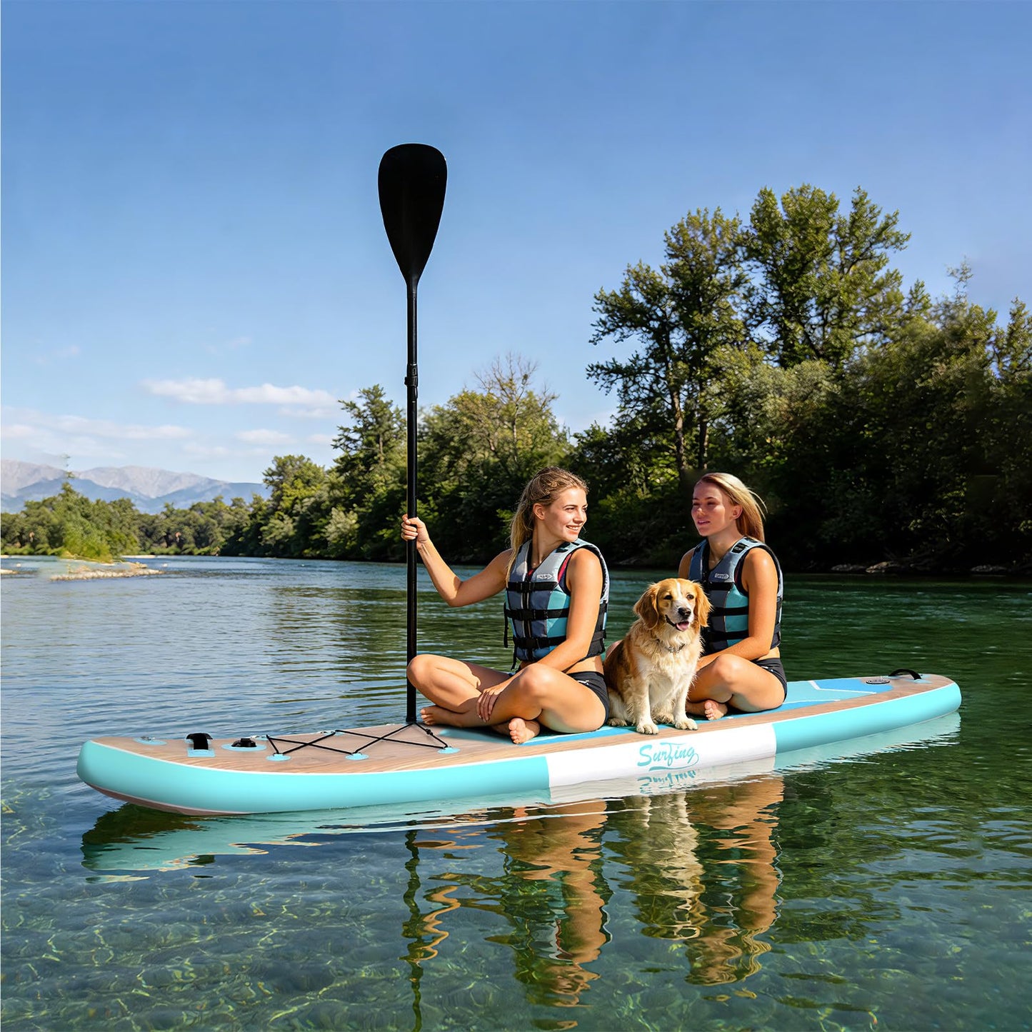 YUSING Inflatable Paddle Board, 10'6" x 33'' x 6" SUP, Paddle Boards for Adults, Non-Slip Deck SUP Paddle Board with SUP Accessories,3 Removable Fins (Wood)