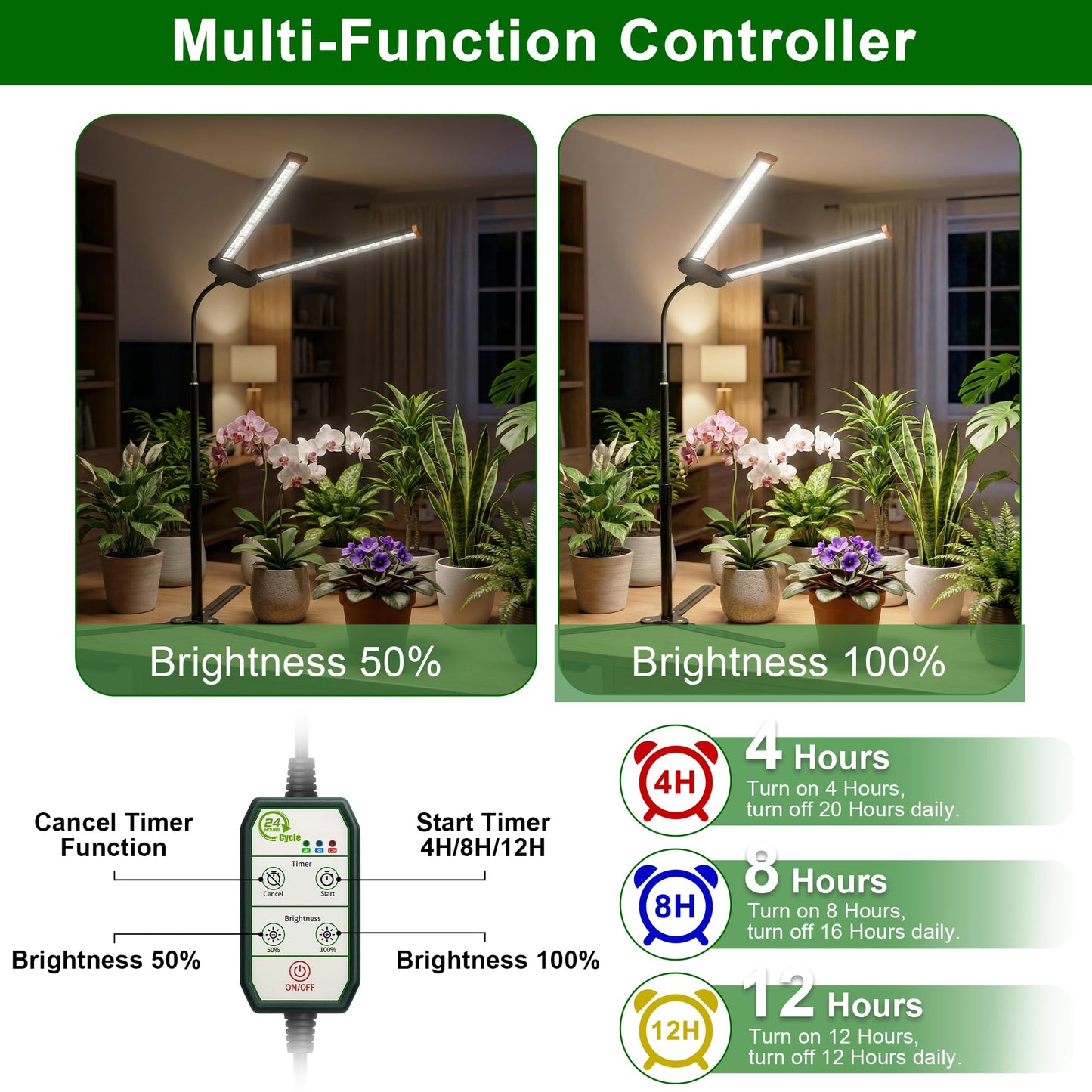 Wotime Grow Light for Indoor Plants,6000K White Sun Spectrum Growing Light Lamp with Red Blue LED for Pot Succulents Seeds, Light Strip Foldable & Height Extendable 9-25'', Auto Timer 4 8 12Hrs