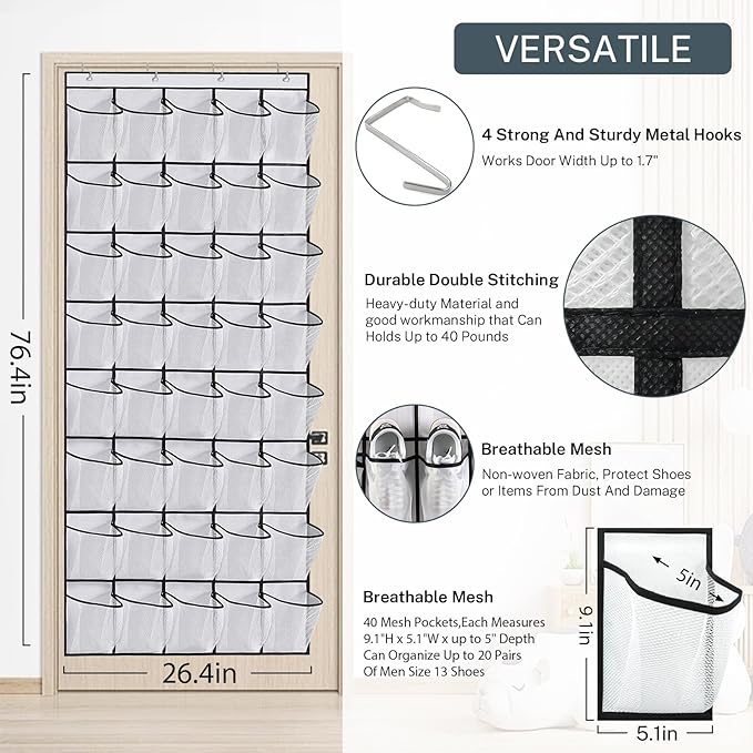 40-Pocket Over the Door Shoe Organizer