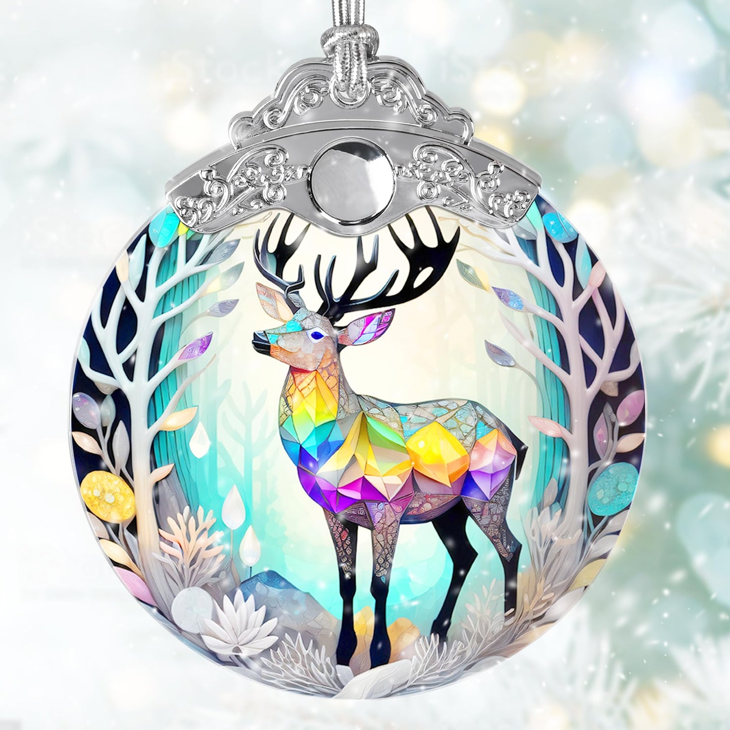 Jocidea Stained Glass Suncatcher, Deer Ornament for Christmas Tree, Holiday Home Decor and Gifts