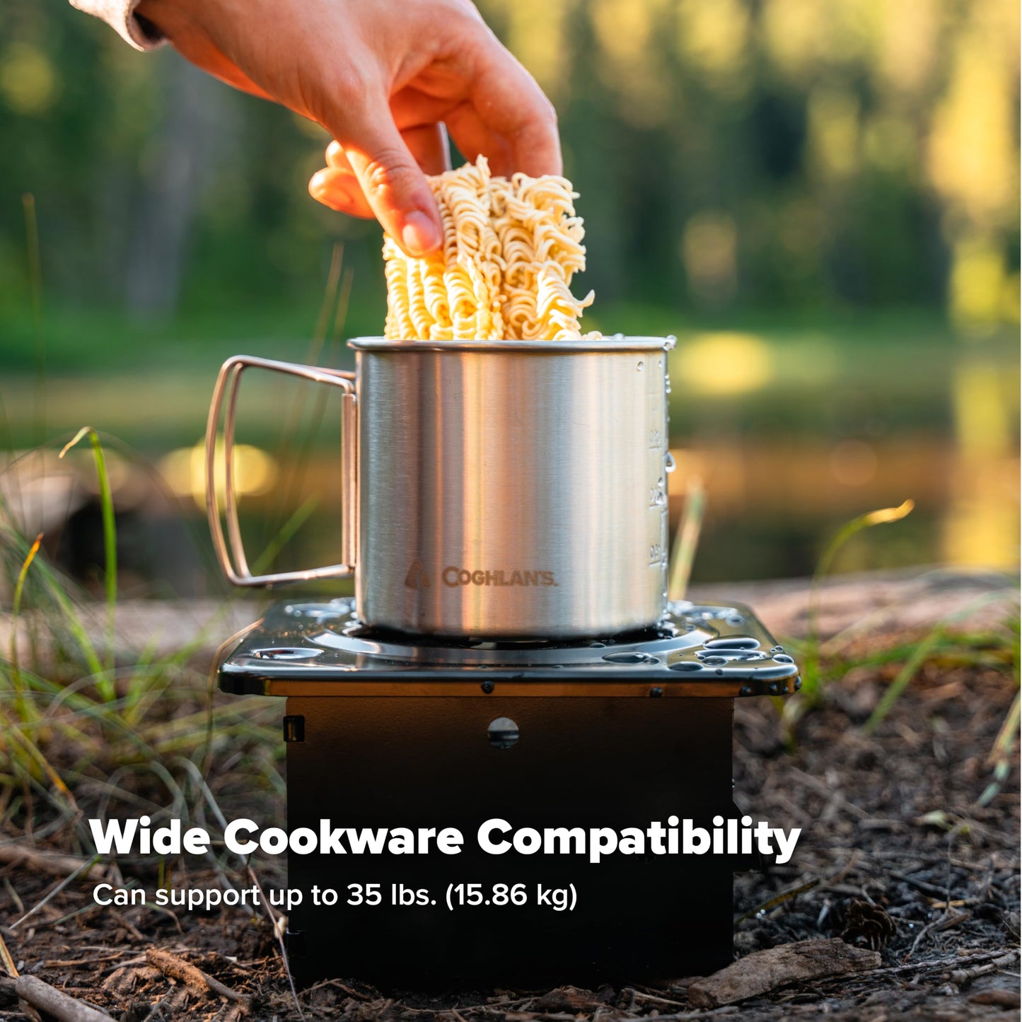 Coghlan's Portable Folding Camp Stove – Compact, Lightweight Steel Cooking Stove for Camping, Backpacking, Hiking, or Emergency Use – Uses Canned Heat or Fuel Tablets, Black